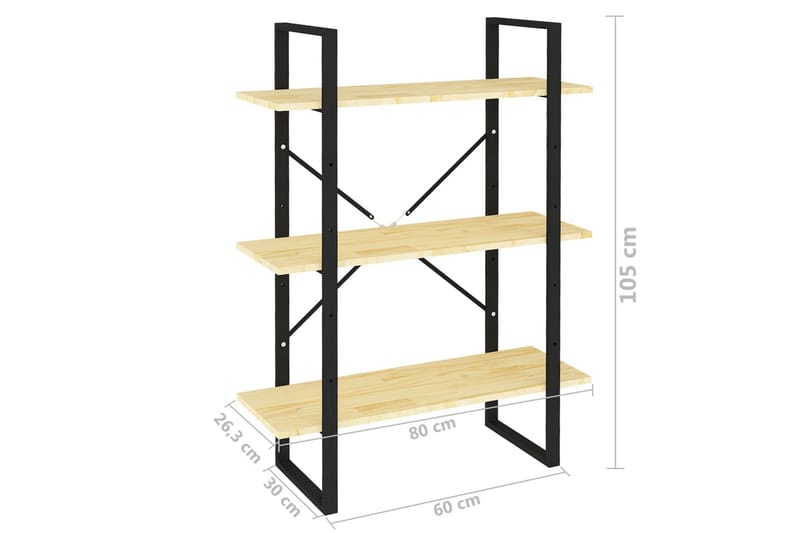 Bokhylle 3 nivåer 80x30x105 cm heltre furu - Brun - Oppbevaring - Hylle - Bokhylle