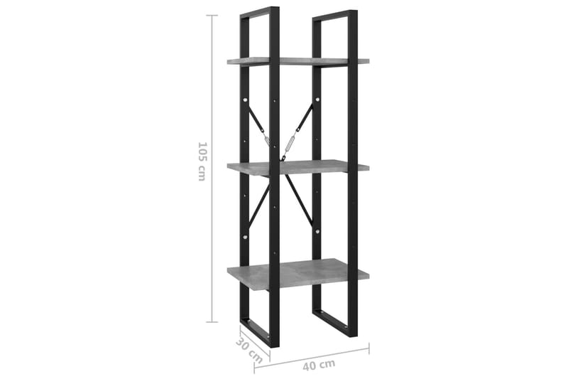 Bokhylle 3 nivåer betonggrå 40x30x105 cm sponplate - Grå - Oppbevaring - Hylle - Bokhylle