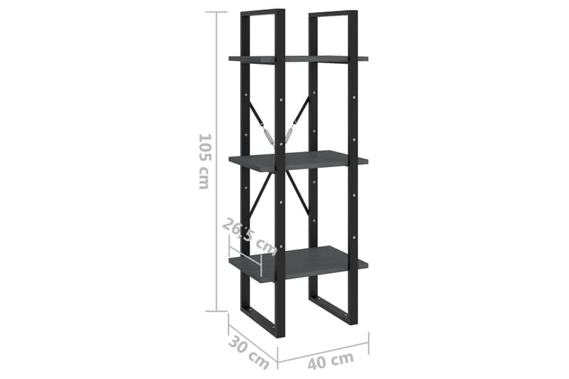 Bokhylle 3 nivåer grå 40x30x105 cm heltre furu - Grå - Oppbevaring - Hylle - Bokhylle