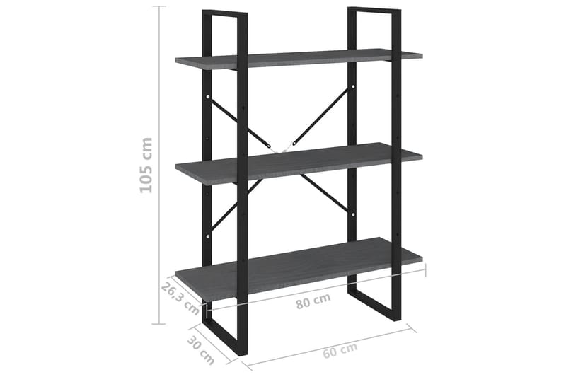 Bokhylle 3 nivåer grå 80x30x105 cm heltre furu - Grå - Oppbevaring - Hylle - Bokhylle