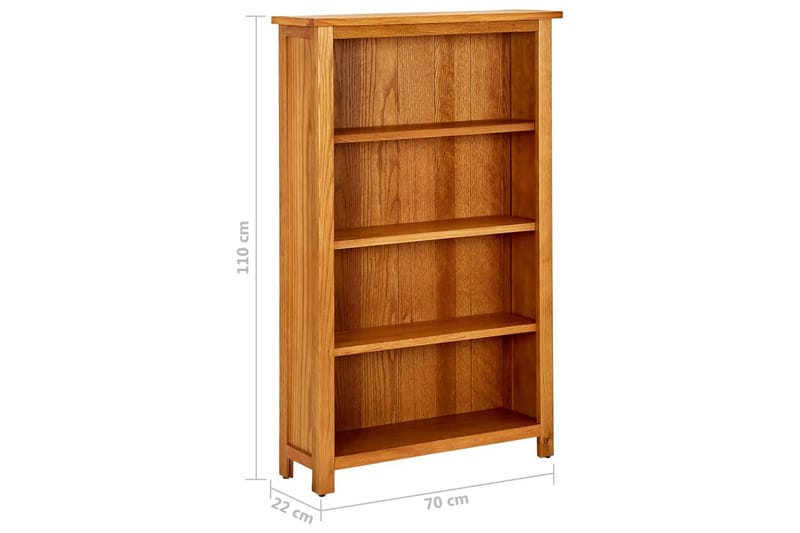 Bokhylle 4 etasjer 70x22x110 cm heltre eik - Brun - Oppbevaring - Hylle - Bokhylle