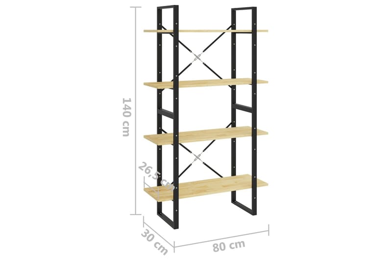 Bokhylle 4 nivåer 80x30x140 cm heltre furu - Brun - Oppbevaring - Hylle - Bokhylle