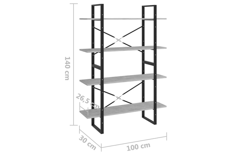 Bokhylle 4 nivåer betonggrå 100x30x140 cm sponplate - Grå - Oppbevaring - Hylle - Bokhylle