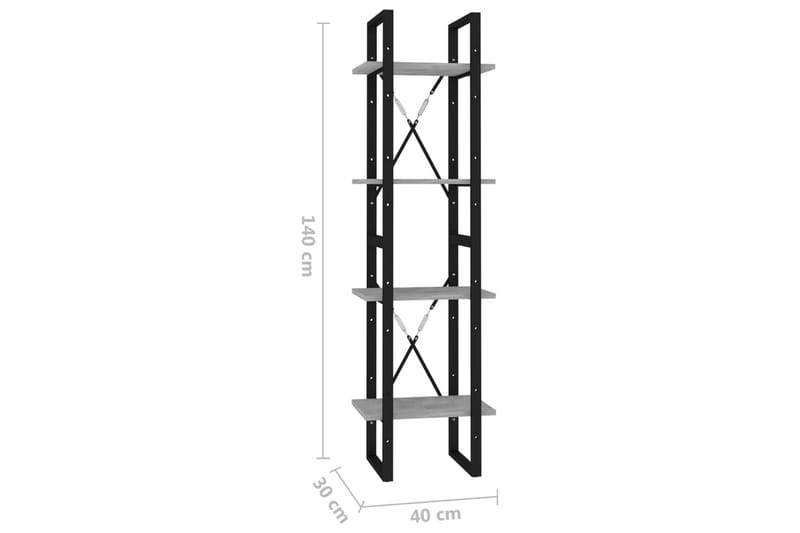 Bokhylle 4 nivåer betonggrå 40x30x140 cm sponplate - Grå - Oppbevaring - Hylle - Bokhylle