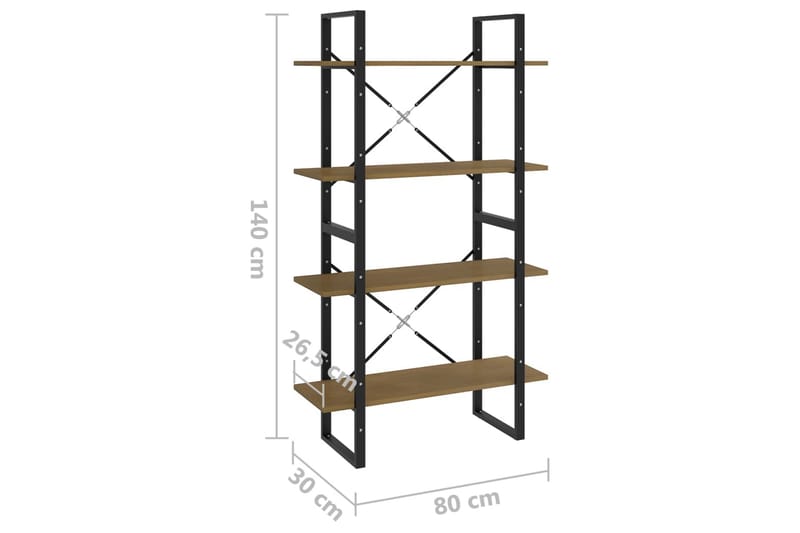 Bokhylle 4 nivåer brun 80x30x140 cm heltre furu - Brun - Oppbevaring - Hylle - Bokhylle