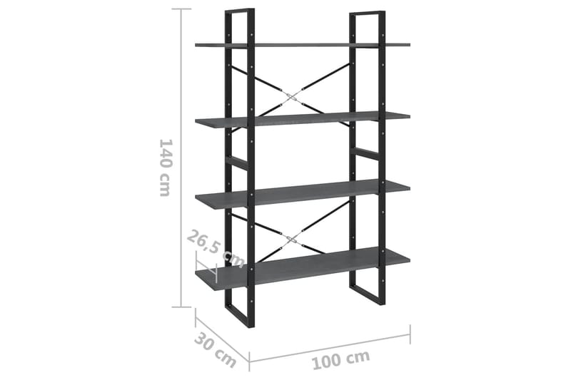 Bokhylle 4 nivåer grå 100x30x140 cm heltre furu - Grå - Oppbevaring - Hylle - Bokhylle