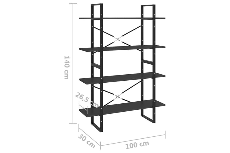 Bokhylle 4 nivåer grå 100x30x140 cm sponplate - Grå - Oppbevaring - Hylle - Bokhylle