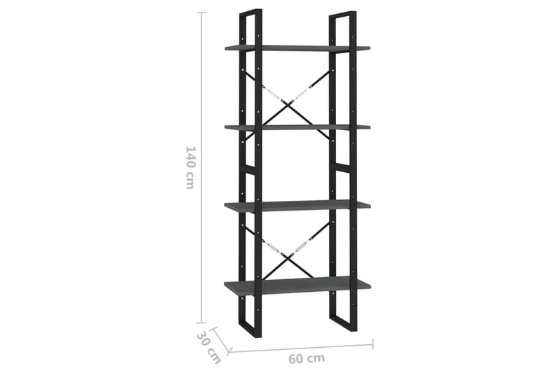 Bokhylle 4 nivåer grå 60x30x140 cm heltre furu - Grå - Oppbevaring - Hylle - Bokhylle