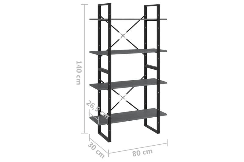 Bokhylle 4 nivåer grå 80x30x140 cm heltre furu - Grå - Bokhylle