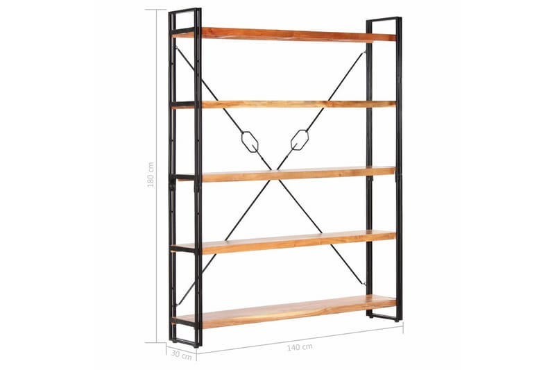 Bokhylle 5 etasjer 140x30x180 cm heltre akasie - Brun - Oppbevaring - Hylle - Bokhylle