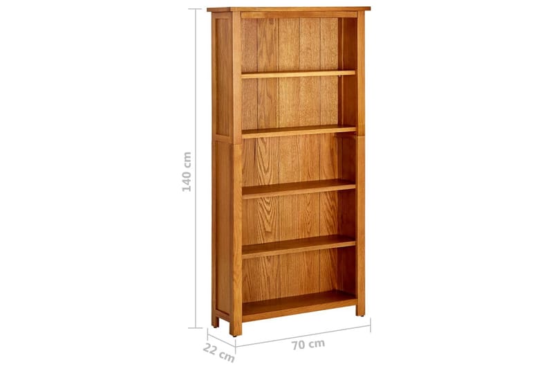 Bokhylle 5 etasjer 70x22x140 cm heltre eik - Brun - Oppbevaring - Hylle - Bokhylle