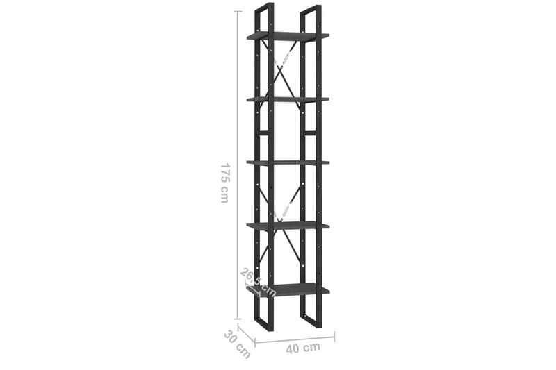 Bokhylle 5 etasjer grå 40x30x175 cm furu - Grå - Oppbevaring - Hylle - Bokhylle