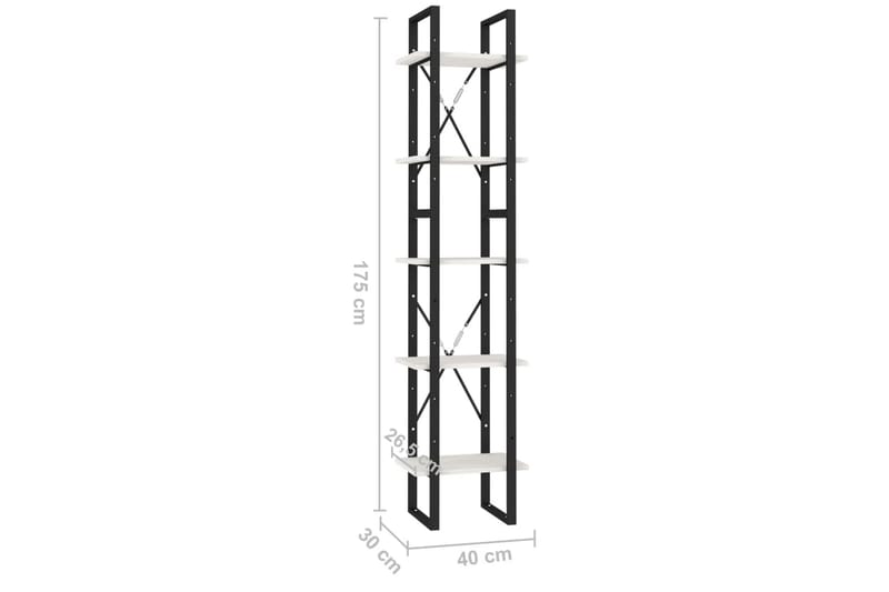 Bokhylle 5 etasjer hvit 40x30x175 cm furu - Hvit - Oppbevaring - Hylle - Bokhylle