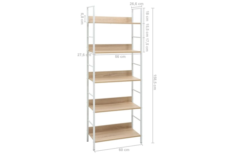 Bokhylle 5 lag eik 60x27,6x158,5 cm sponplate - Oppbevaring - Hylle - Bokhylle