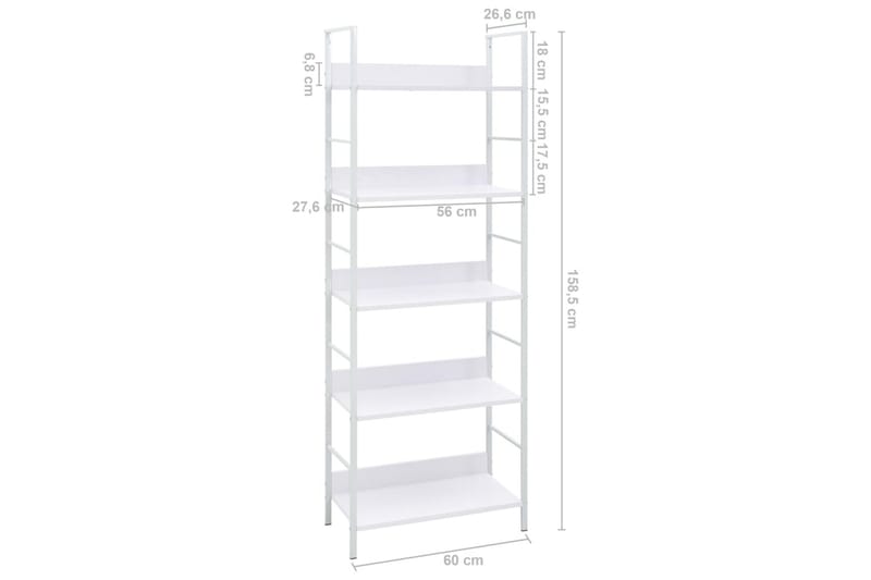 Bokhylle 5 lag hvit 60x27,6x158,5 cm sponplate - Oppbevaring - Hylle - Bokhylle