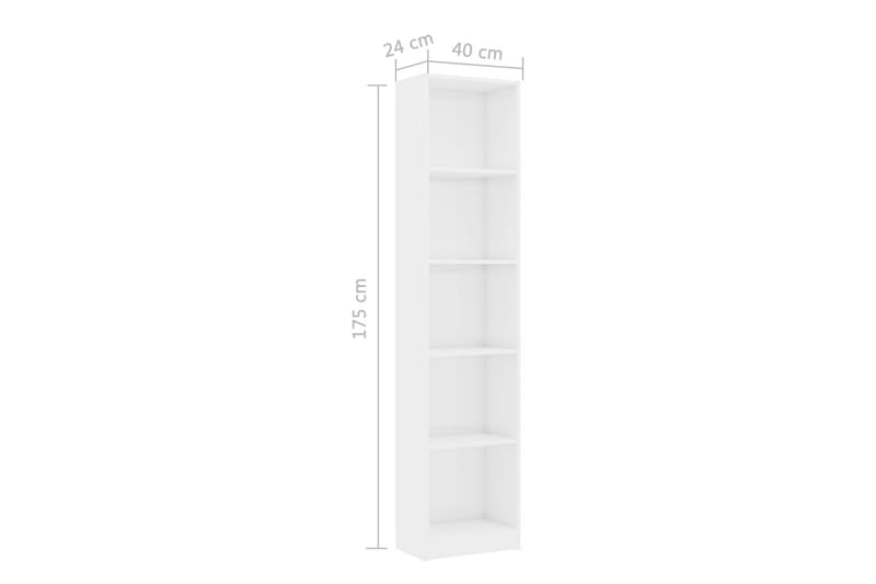 Bokhylle 5 nivå høyglans hvit 40x24x175 cm sponplate - Oppbevaring - Hylle - Bokhylle