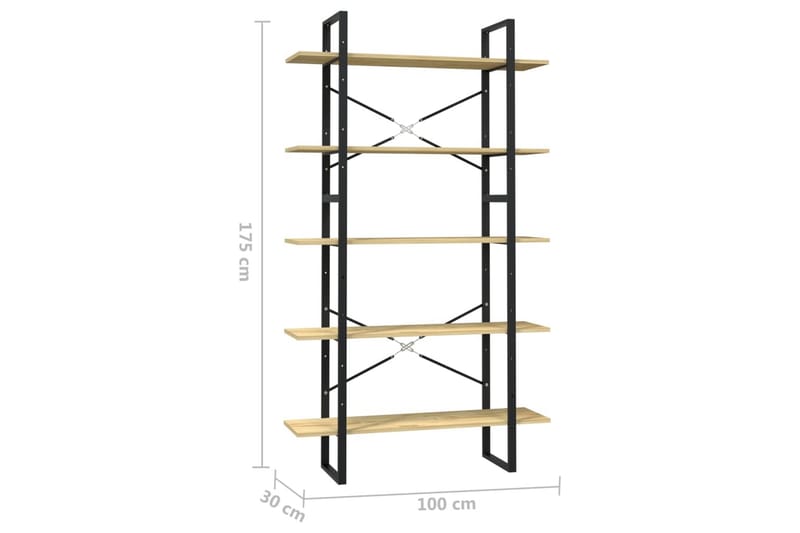 Bokhylle 5 nivåer 100x30x175 cm furu - Brun - Oppbevaring - Hylle - Bokhylle