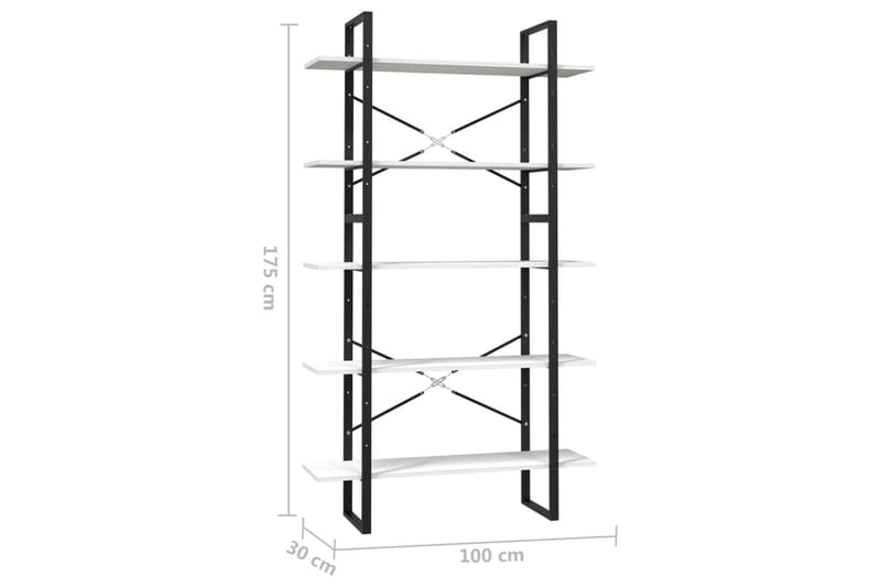 Bokhylle 5 nivåer 100x30x175 cm furu hvit - Hvit - Oppbevaring - Hylle - Bokhylle