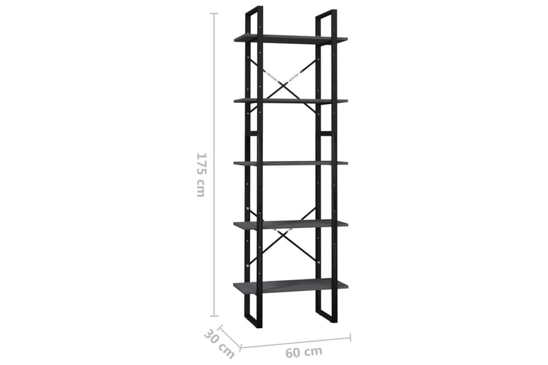 Bokhylle 5 nivåer 60x30x175 cm furu grå - Grå - Oppbevaring - Hylle - Bokhylle