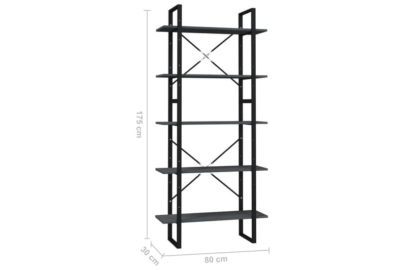 Bokhylle 5 nivåer 80x30x175 cm furu grå - Grå - Oppbevaring - Hylle - Bokhylle