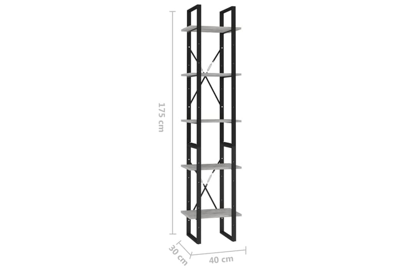 Bokhylle 5 nivåer betonggrå 40x30x175 cm sponplate - Grå - Oppbevaring - Hylle - Bokhylle