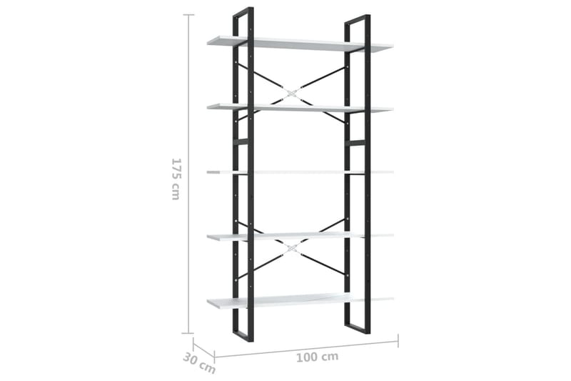 Bokhylle 5 nivåer hvit 100x30x175 cm sponplate - Hvit - Oppbevaring - Hylle - Bokhylle