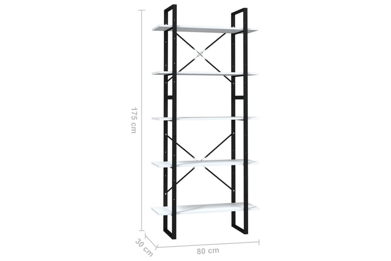 Bokhylle 5 nivåer hvit 80x30x175 cm sponplate - Hvit - Oppbevaring - Hylle - Bokhylle