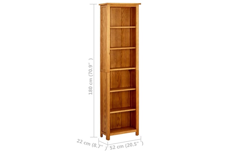 Bokhylle 6 etasjer 52x22x180 cm heltre eik - Brun - Oppbevaring - Hylle - Bokhylle