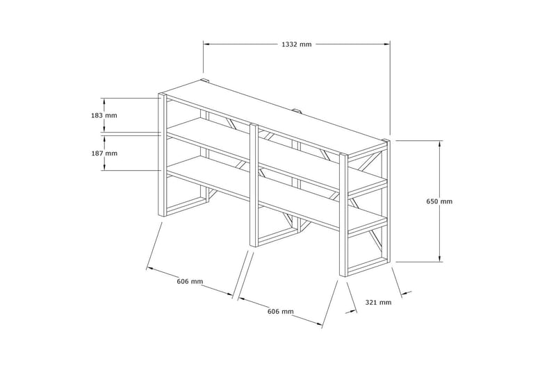 Bokhylle Bodrumas 133x32 cm 6 Hyller - Hvit / Svart - Oppbevaring - Hylle - Bokhylle