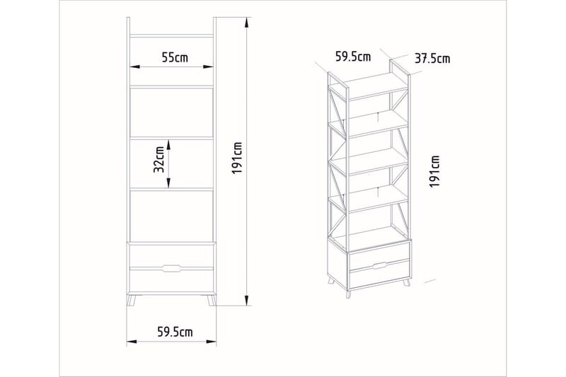 Bokhylle Fridaria 60x35 cm 5 Hyller - Hvit - Oppbevaring - Hylle - Bokhylle