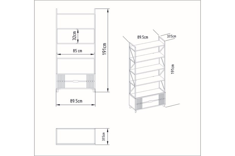 Bokhylle Fridaria 89x35 cm 5 Hyller - Hvit - Oppbevaring - Hylle - Bokhylle