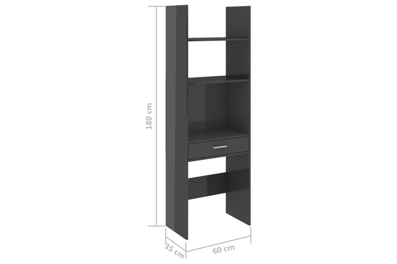 Bokhylle høyglans grå 60x35x180 cm sponplate - Grå - Oppbevaring - Hylle - Bokhylle