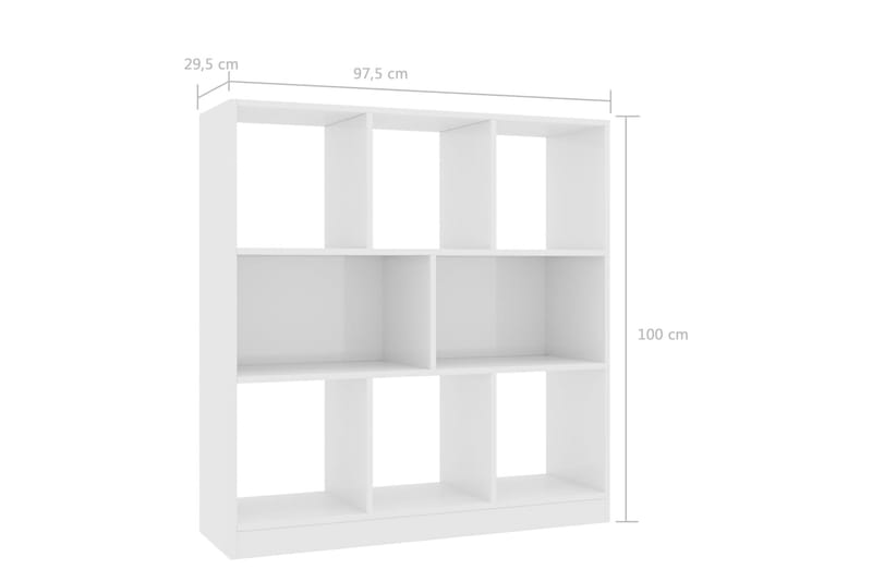 Bokhylle høyglans hvit 97,5x29,5x100 cm sponplate - Hvit - Oppbevaring - Hylle - Bokhylle
