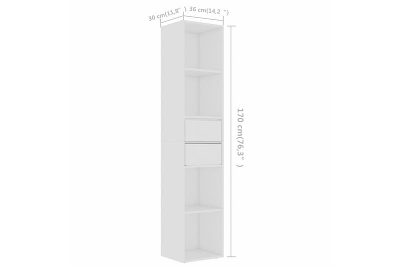 Bokhylle hvit 36x30x171 cm sponplate - Oppbevaring - Hylle - Bokhylle