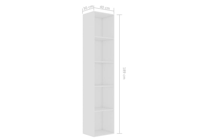 Bokhylle hvit 40x30x189 cm sponplate - Oppbevaring - Hylle - Bokhylle