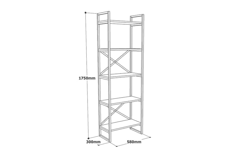 Bokhylle Lannia 30x58 cm 5 Hyller - Natur / Svart - Oppbevaring - Hylle - Bokhylle