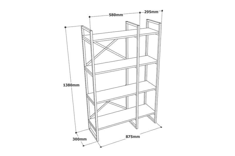 Bokhylle Lannia 30x88 cm Dobbel 4 Hyller - Natur/Svart - Oppbevaring - Hylle - Bokhylle