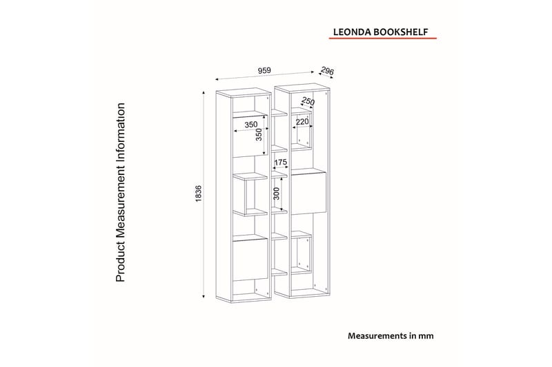 Bokhylle Leonda 96x30 cm 4 Hyller - Oppbevaring - Hylle - Bokhylle