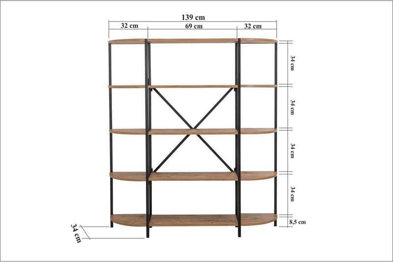 Bokhylle Mamni 139 cm - Brun/Svart - Oppbevaring - Hylle - Bokhylle