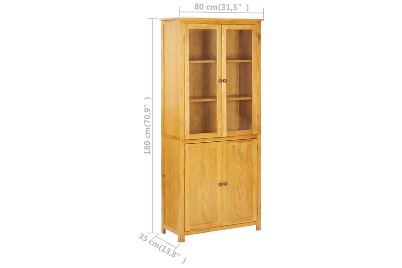 Bokhylle med 4 dører 80x35x180 cm heltre eik & glass - Oppbevaring - Hylle - Bokhylle