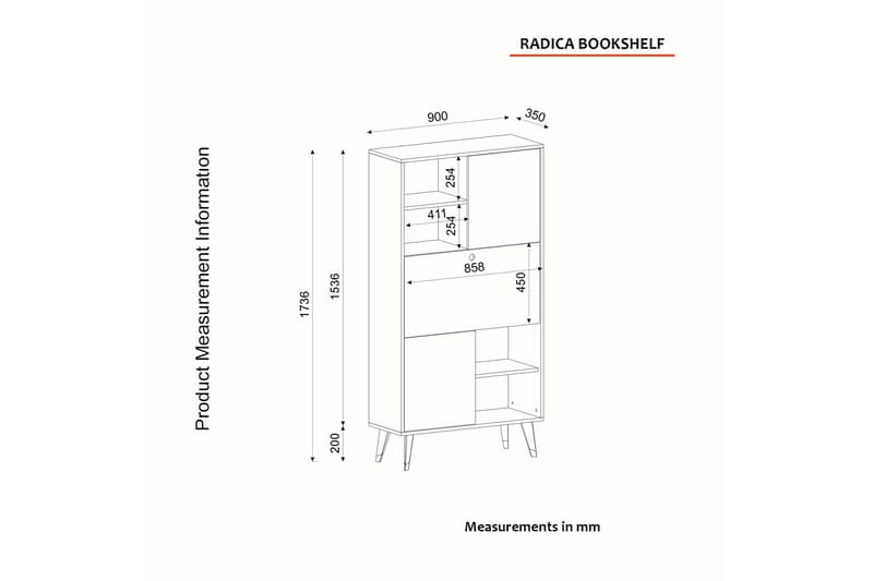 Bokhylle Radica 90x35 cm 5 Hyller - Oppbevaring - Hylle - Bokhylle