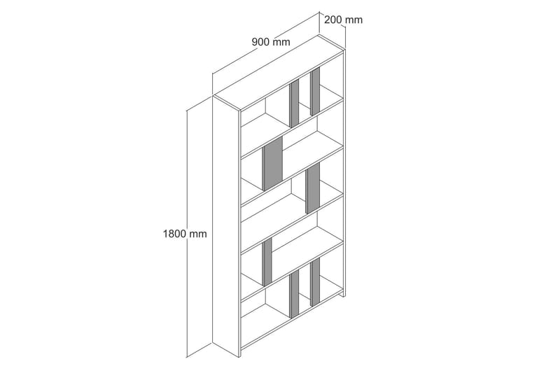 Bokhylle Tibani 90x20 cm 5 Hyller - Mørkebrun/Hvit - Oppbevaring - Hylle - Bokhylle