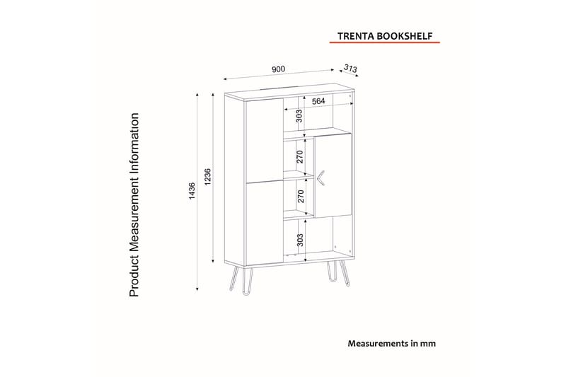 Bokhylle Trentada 90x31 cm 7 Hyller - Natur - Oppbevaring - Hylle - Bokhylle