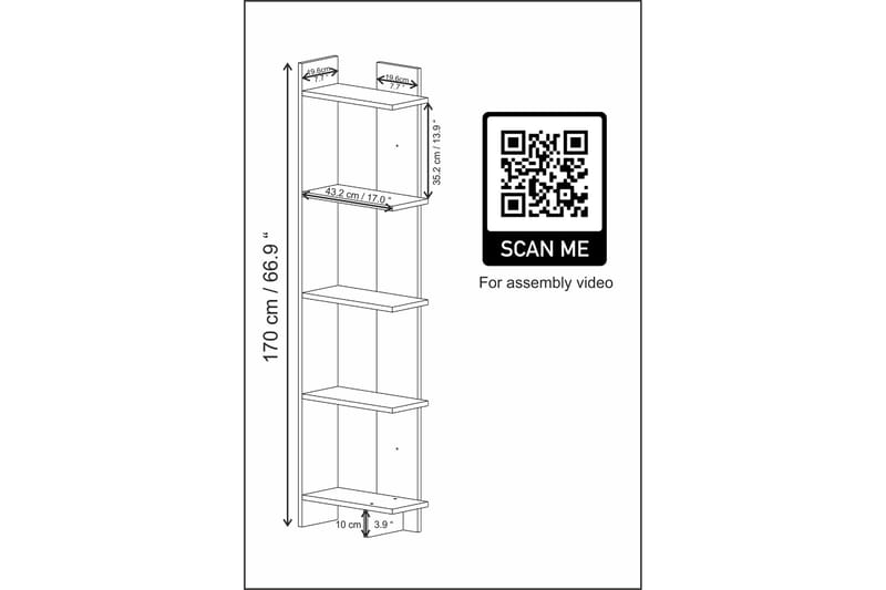 Bokhylle Urgby 45,2x180 cm - Hvit - Oppbevaring - Hylle - Bokhylle