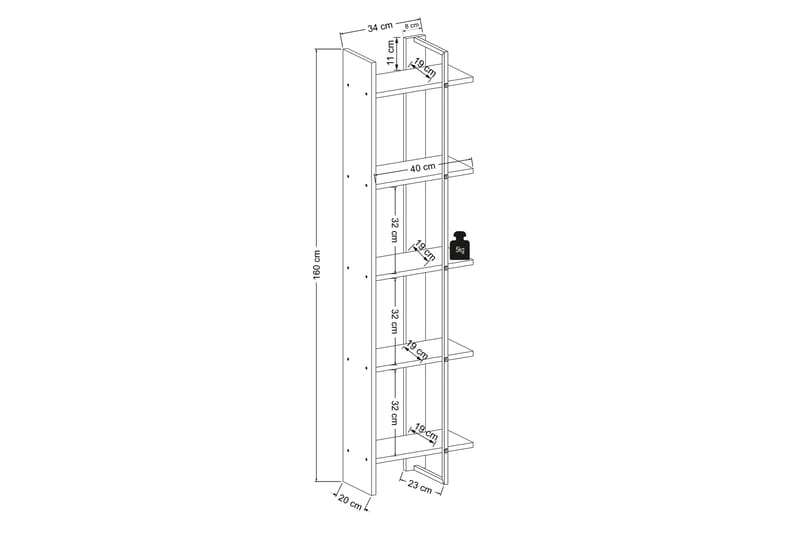 Bokhylle Zakkum 40x160 cm - Hvit - Oppbevaring - Hylle - Bokhylle