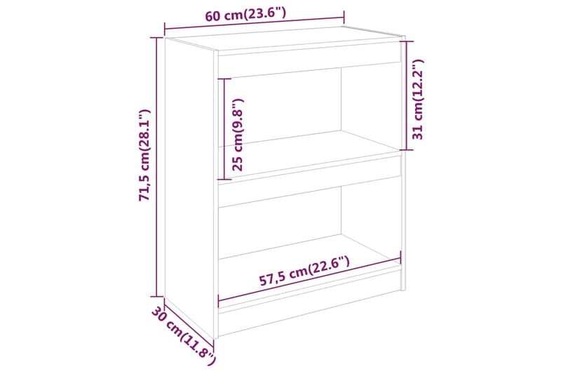 Bokhylle/romdeler 60x30x71,5 cm heltre furu - Brun - Oppbevaring - Hylle - Bokhylle