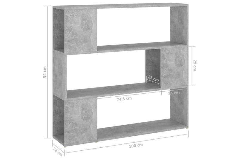 Bokhylle/romdeler betonggrå 100x24x94 cm sponplate - Grå - Oppbevaring - Hylle - Bokhylle