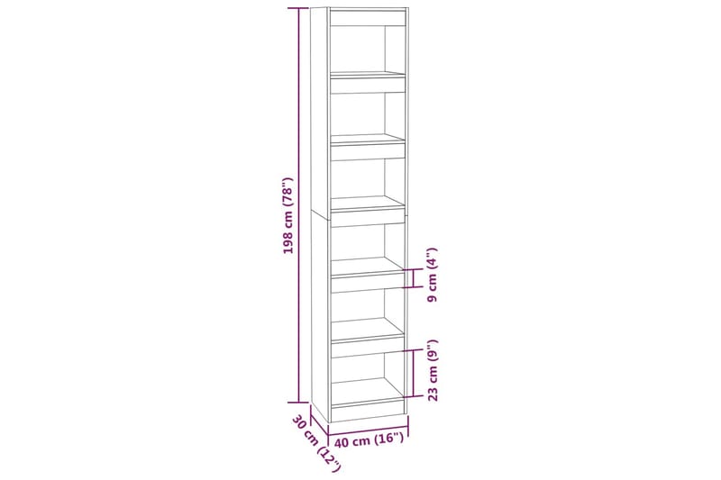 Bokhylle/romdeler brun eik 40x30x198 cm - Brun - Oppbevaring - Hylle - Bokhylle