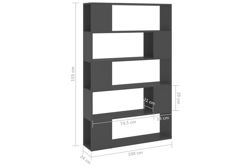 Bokhylle/romdeler grå 100x24x155 cm sponplate - Grå - Oppbevaring - Hylle - Bokhylle