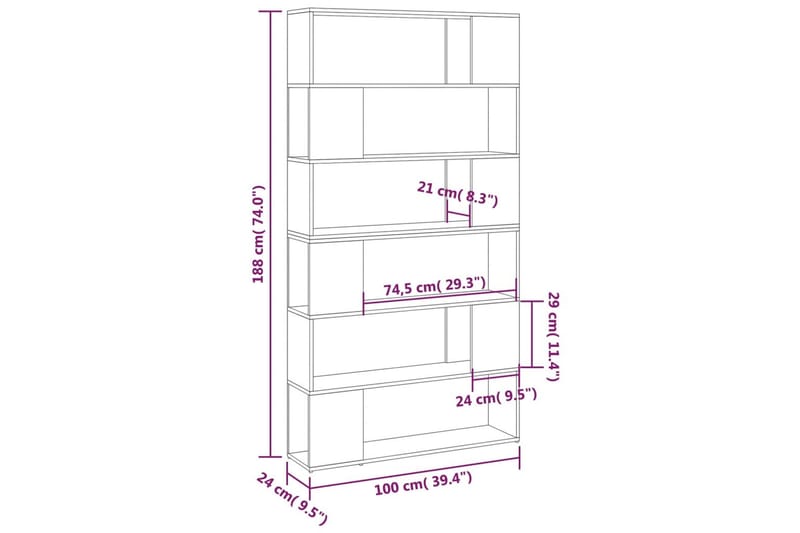 Bokhylle/romdeler høyglans hvit 100x24x188 cm - Hvit - Oppbevaring - Hylle - Bokhylle